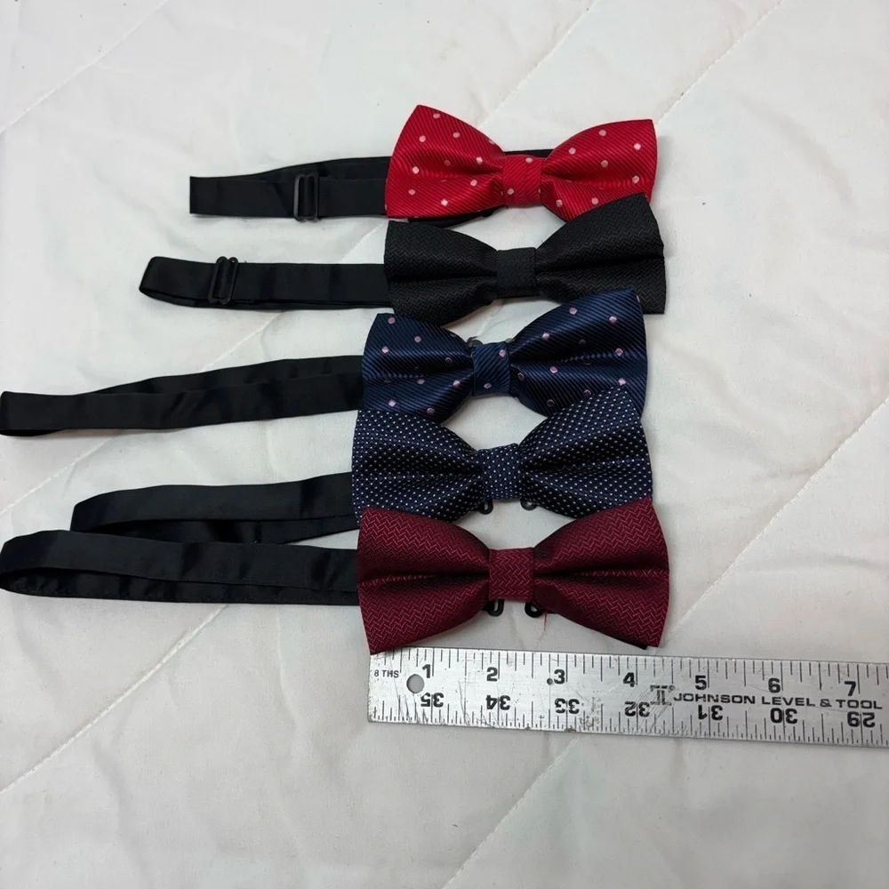 Set of 5 Formal pretie Bow Tie Set - Red, Black, Blue, polkadots adjustable